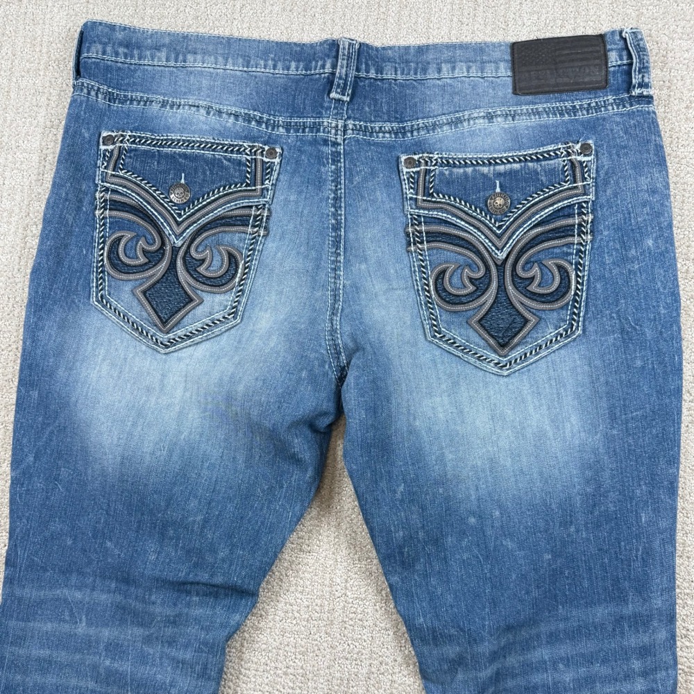 Affliction Mens 42x34 Ace Embroidered Straight Leg Denim Blue Jeans